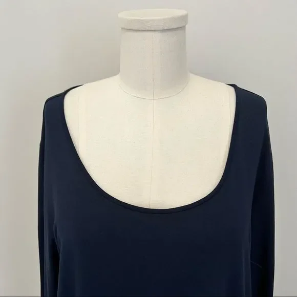 Eileen Fisher Navy Blue Long Sleeve Scoop Neck T-Shirt - Picture 2 of 10